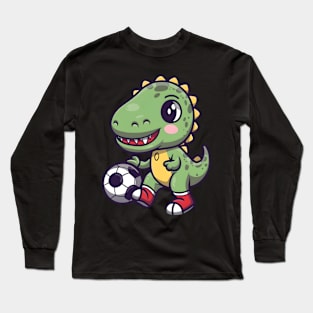 Cute baby dinosaur playing football Long Sleeve T-Shirt